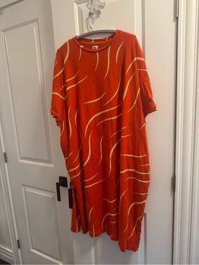 EUC KIN Bright Orange Wave Print cotton Oversized Dress